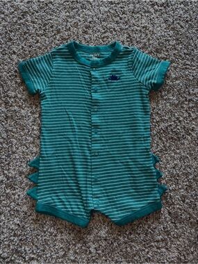 Carter's Teal and White Striped Dinosaur Spike One-Piece